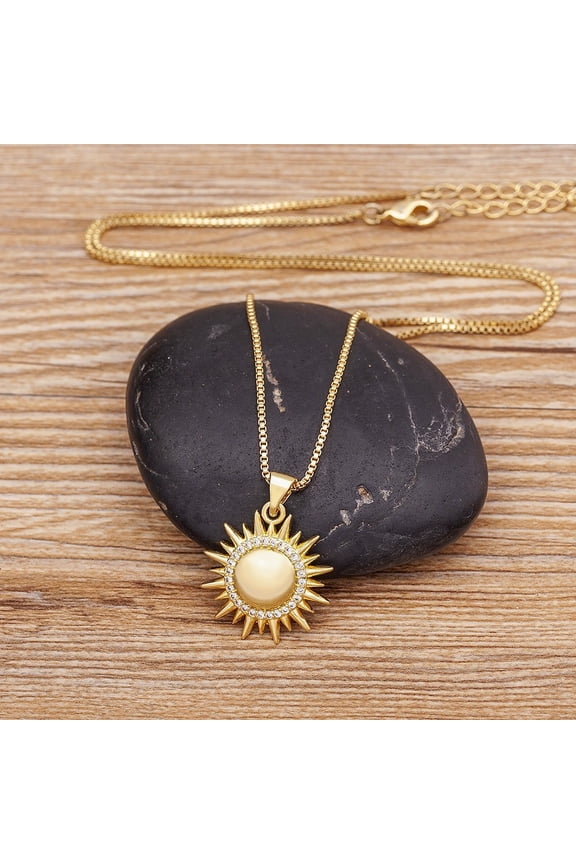14K Yellow Gold Sun Charms Micro-inlaid CZ Sunflower Necklace for Women Choker Chain Pendant  Jewelry Accessories