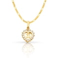 thumbnail image 1 of 14K Yellow Gold Sweet 15 Years Quinceanera Heart Cubic Zirconia CZ Charm Pendant with 1.6mm Figaro 3+1 Chain Necklace - 22", 1 of 6