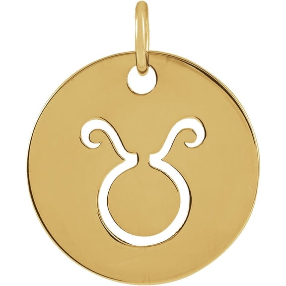 14K Yellow Gold Taurus Zodiac Disc Pendant, 16.5 mm