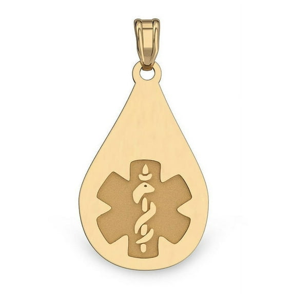 14K Yellow Gold TearDrop Medical Pendant - 3/4 Inch x 1 Inch