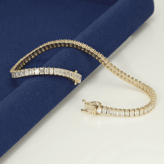 14K Yellow Gold Tennis bracelet with Emerald Cut Diamonds | 7 Inch | 6.60 CT TW | VS1 Clarity | Diamond Bracelet for Men and Women