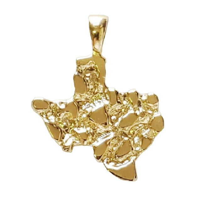14K Yellow Gold Texas State Map Nugget Pendant
