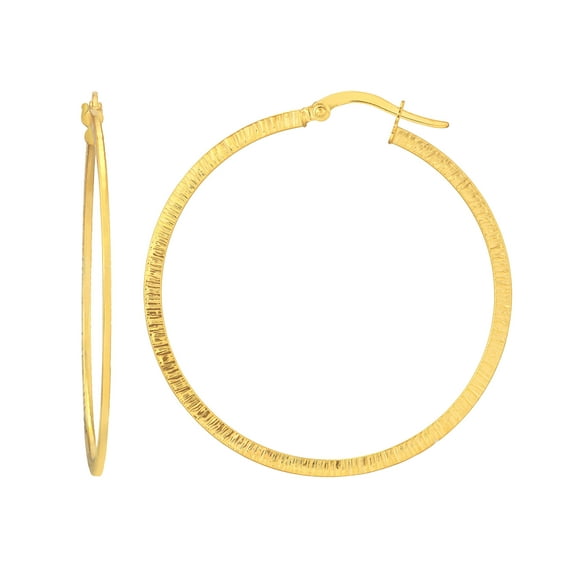 14K Yellow Gold Texture Hoop Earrings - Women