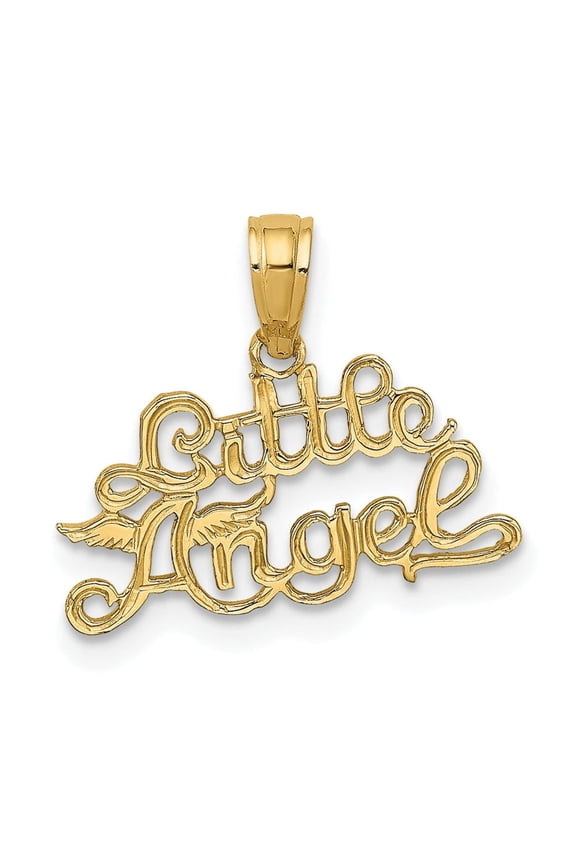 14K Yellow Gold Texture Polished Finish LITTLE ANGEL Talking Pendant