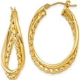thumbnail image 1 of 14K Yellow Gold Textured And Polished Twist Oval Hoop Earrings (19 X 3) Made In Peru pre785, 1 of 6