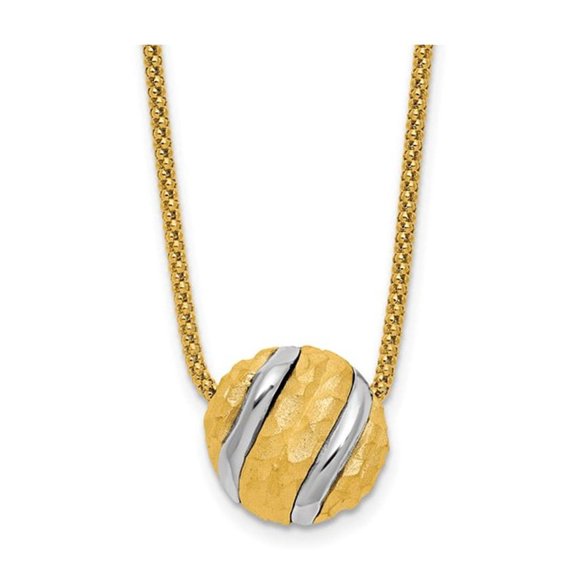 14K Yellow Gold Textured Circle Ball Pendant Necklace with Chain (17 inches) for Women