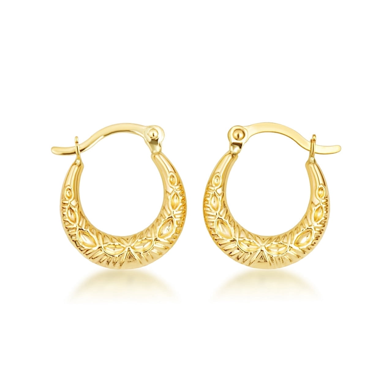 Factory Direct Jewelry Textured Design Hoop 14k Yellow Gold Earrings