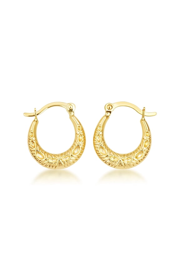 Textured Design Hoop 14k Yellow Gold Earrings