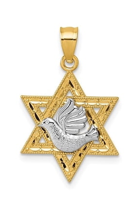 Gem & Harmony 14K Yellow Gold Textured Dove On Star Of David Pendant (NO CHAIN) for Women