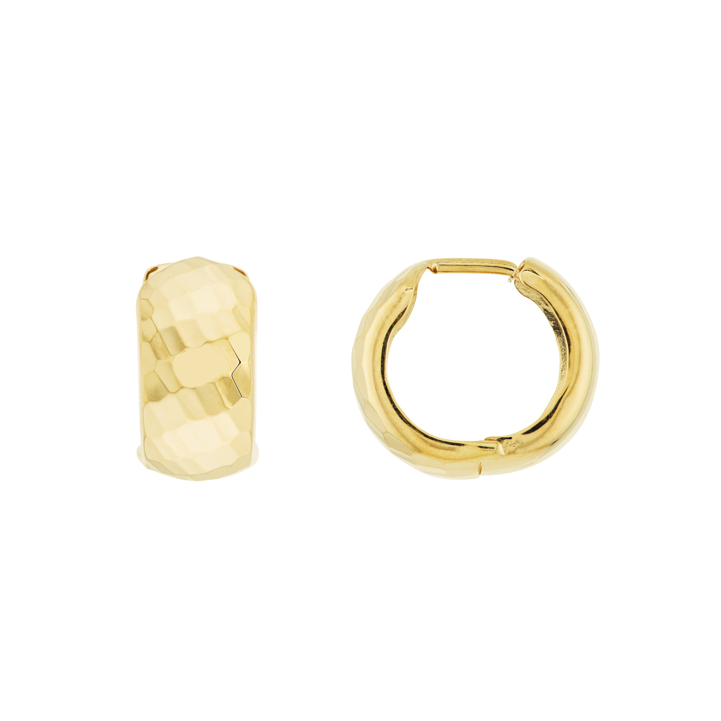 14K Yellow Gold Textured Huggie Wide Hoop Earrings - Women