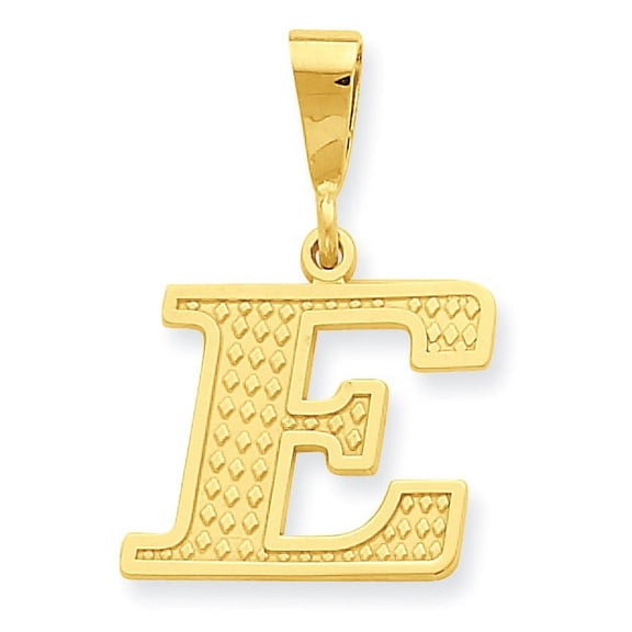 14K Yellow Gold Textured Initial E Charm Made In United States c1449-e