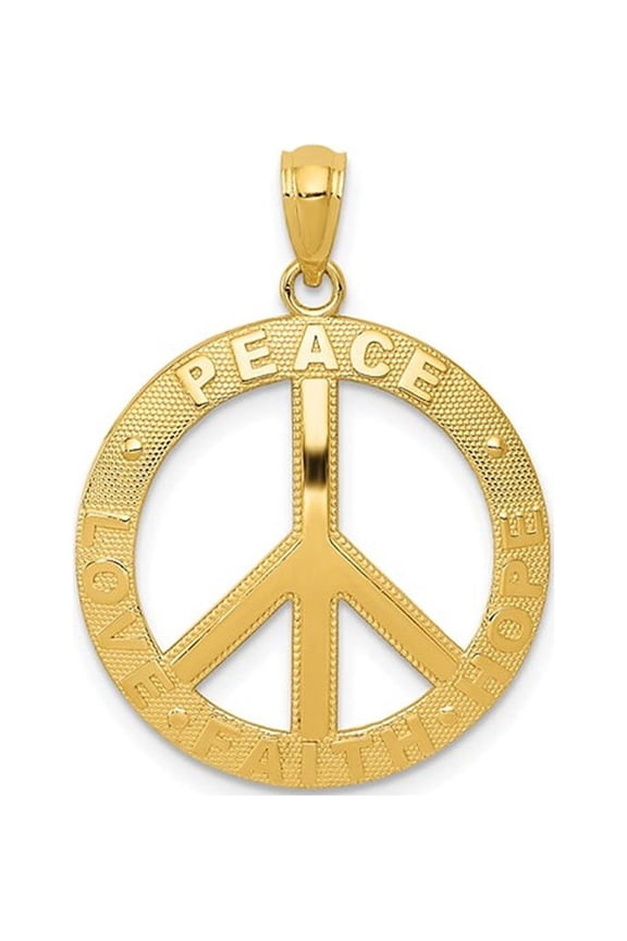 14K Yellow Gold Textured Peace Sign Charm Pendant (No Chain Included)