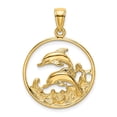 thumbnail image 1 of 14K Yellow Gold Textured Polished Finish Double Dolphins In Circle Design Charm Pendant, 1 of 2