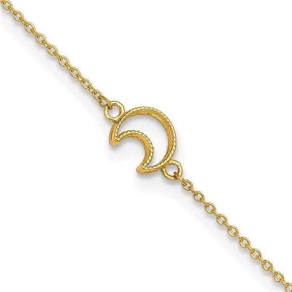 14K Yellow Gold Textured & Polished Moon 9 in. Plus 1 in. Extension Anklet