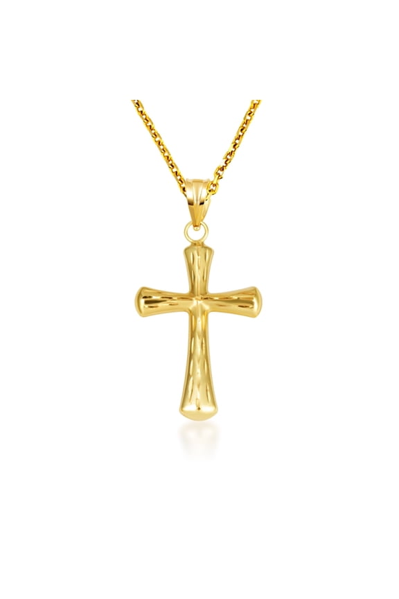 14K Yellow Gold Textured Sacred Cross Pendant Necklace (Pendant with 22" chain)