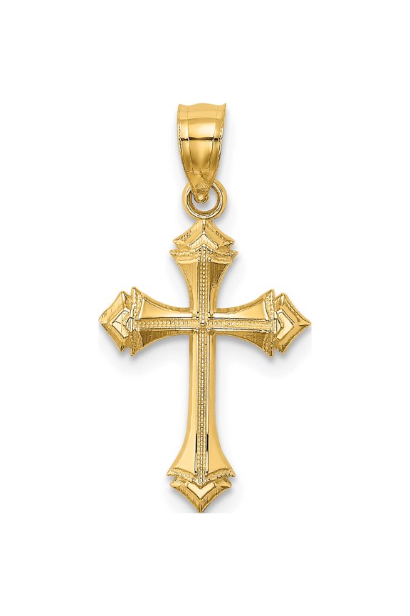 14K Yellow Gold Textured With Arrow Ends Cross Charm (22.5 X 12) Made In United States k8555