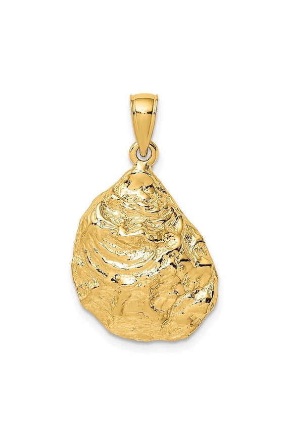 Fine Jewelry 14K Yellow Gold Textured and Polished Oyster Shell Charm for Women (L - 27 mm, W - 16.3 mm)
