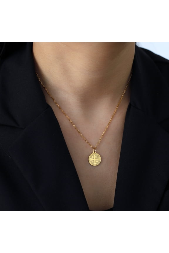14K Yellow Gold The Eastern Cross Fashion Delicate Minimalism Pendant Necklace With Chain Jewelry Gift For Women
