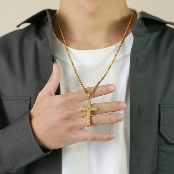 14K Yellow Gold The Lords Prayer Cross Pendant Necklace For Men Women Christian Prayers Jewelry Accessories