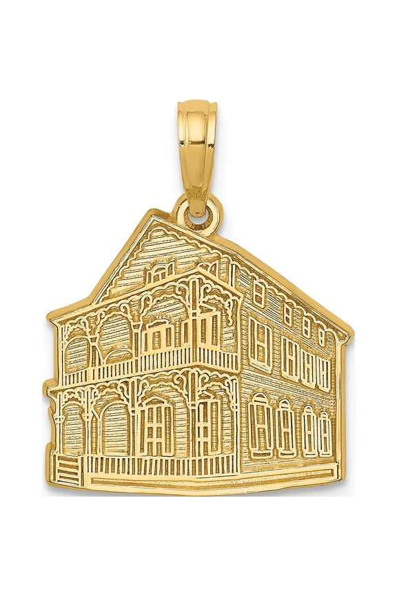 14K Yellow Gold The Pink House - Cape May, Nj Charm (23.6 X 17.4) Made In United States k8690
