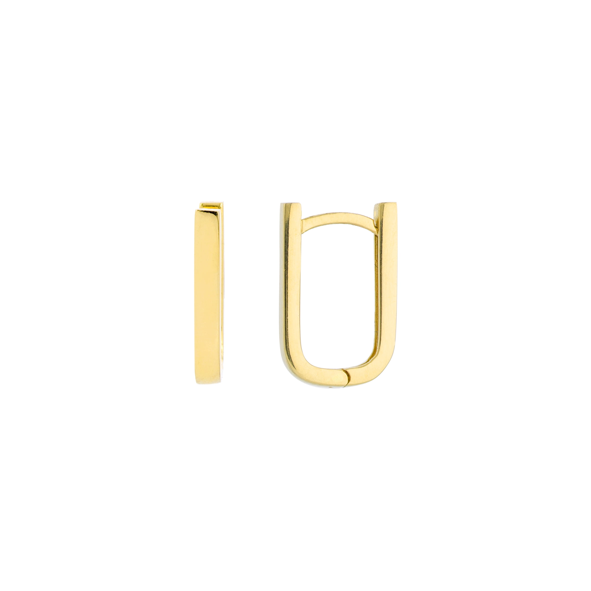 14K Yellow Gold Thin Paper Clip Huggie Earring Women
