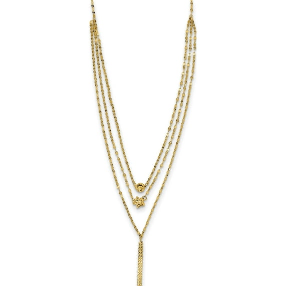 14K Yellow Gold Three Layer D/C Bead/Star/Bar Necklace (18 X 2) Made In Indonesia sf2929-18