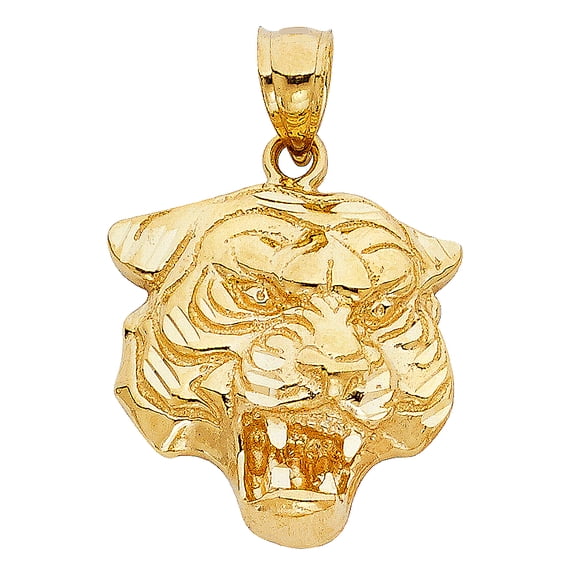 14K Yellow Gold Tiger Charm Pendant For Necklace or Chain