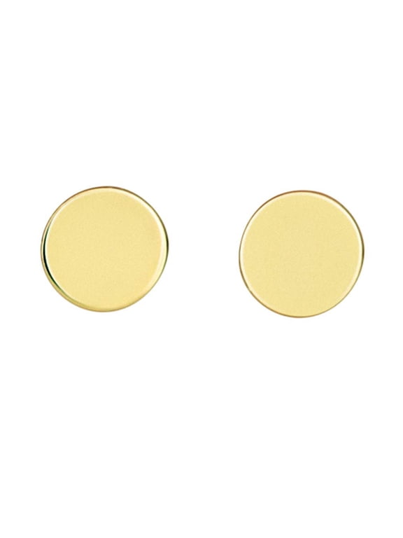 Stud Earrings Round Disc Flat Circle 14K Yellow Gold 6mm