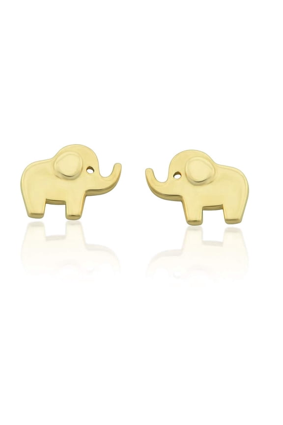 14K Solid Gold Tiny Elephant Stud Earrings