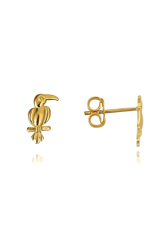 14K Yellow Gold Toucan Tropical Bird Stud Earrings