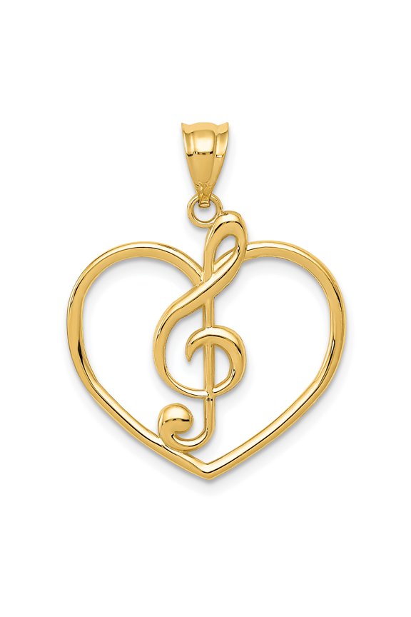 14K Yellow Gold Treble Clef in Heart Charm