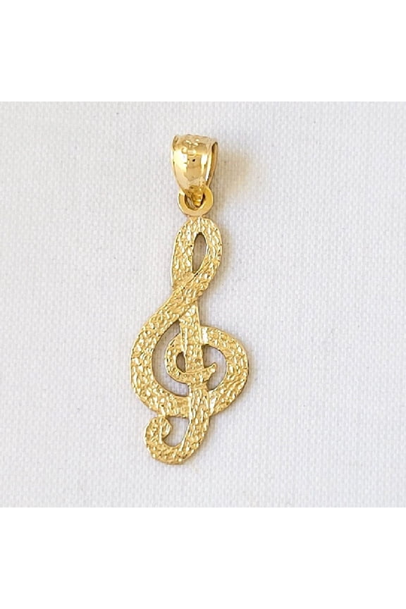 14K Yellow Gold Treble Clef Musical Note Pendant