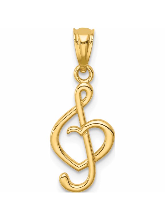 14K Yellow Gold Treble Clef With Heart Pendant
