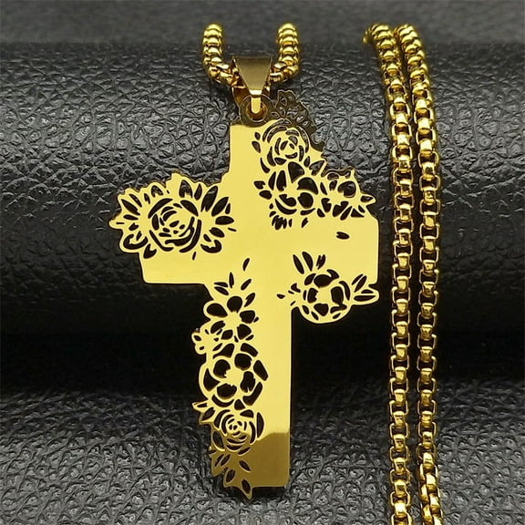 14K Yellow Gold Tree of Life Cross Pendant Necklace Golden Silver Color Men Women Aesthetic Necklace Jewelry