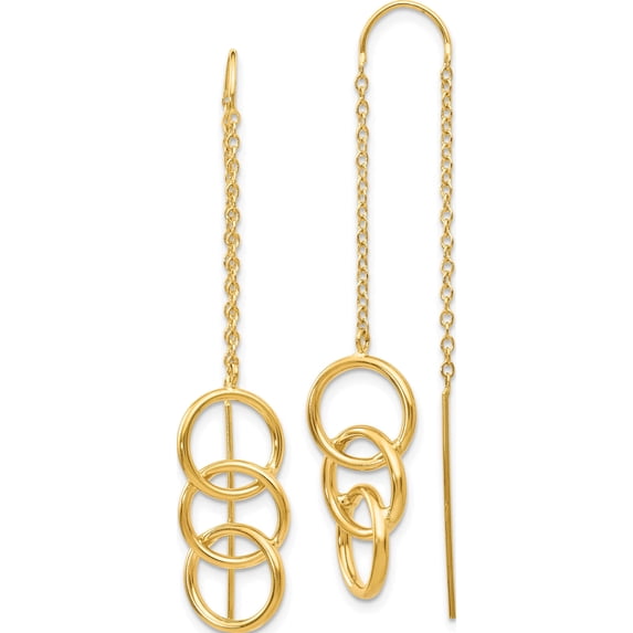 14K Yellow Gold Triple Circle Threader Earrings (50 X 10) Made In Peru ye1053