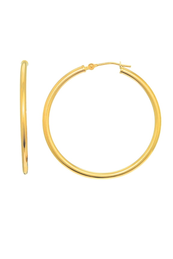 JewelStop 14K Yellow Gold Tubular Hoop Jumbo Large Round Hoop 2mm x 35mm Earrings