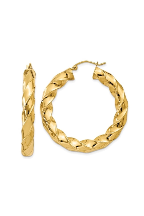 Gem & Harmony 14K Yellow Gold Twist Hoop Earrings 1 1/2 inch (5.00 mm) for Women