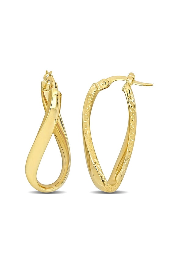 Gem & Harmony 14K Yellow Gold Twist Texture Hoop Earrings for Women