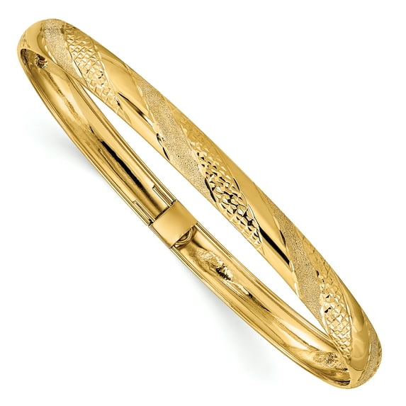 14K Yellow Gold Twisted Diamond Cut Flexible Bangle Bracelet