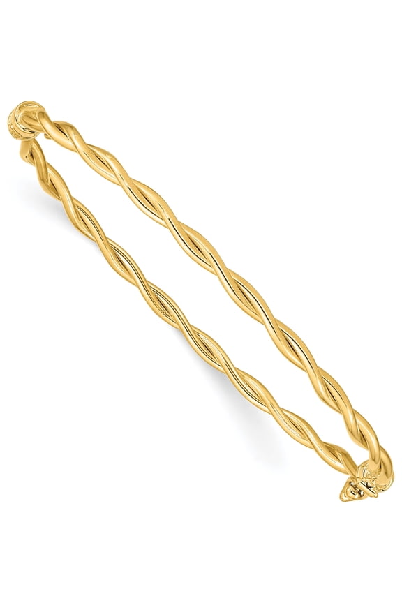 14K Yellow Gold Polished and Twisted 2.90mm Hinged Oval Bangle Bracelet