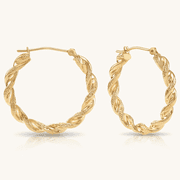 GB JEWELRY & CO. 14K Yellow Gold Twisted Hoop Earrings Design |25mm | 3mm Thickness | Great for Women and Girls