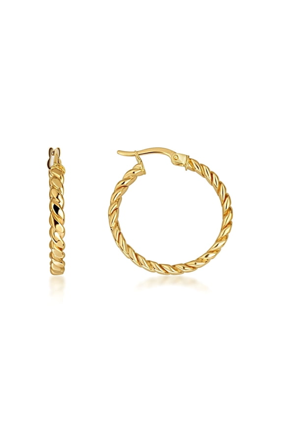 14K Yellow Gold Twisted Rope Hoop Earrings (S/L) (Small)