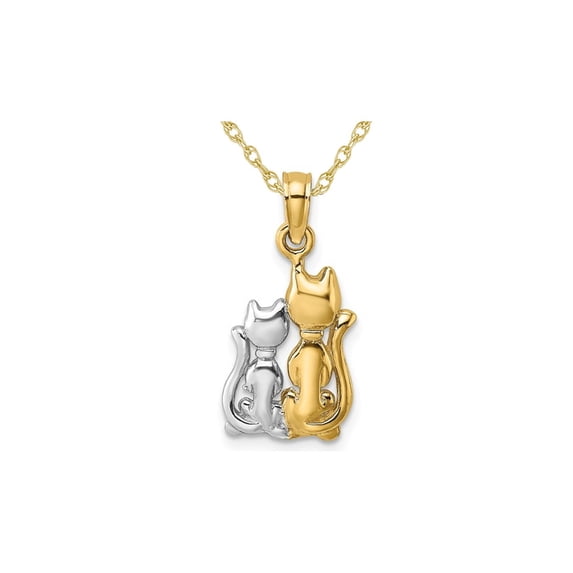 Gem & Harmony 14K Yellow Gold Two Cats Pendant Necklace with Chain for Women