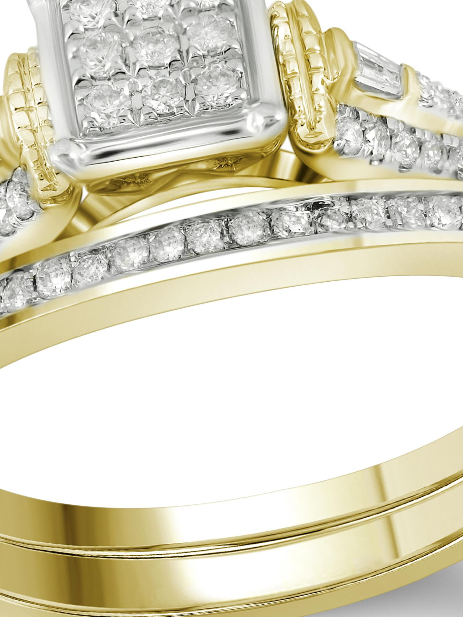 14K Yellow Gold Two Piece Real Diamond Bridal Ring Set