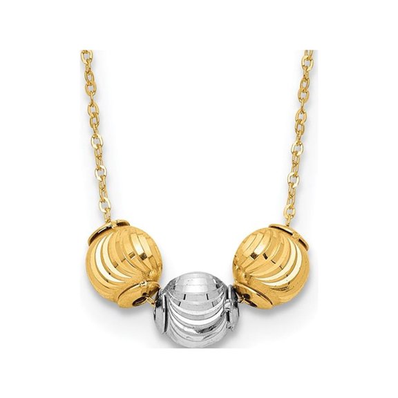 Gem & Harmony 14K Yellow Gold Two-Tone Bead Ball Necklace (17 inches) for Women