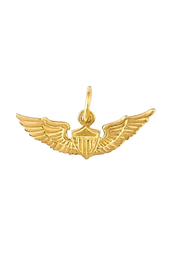 14K Yellow Gold US Air Force Pilot Wing Pendant Charm