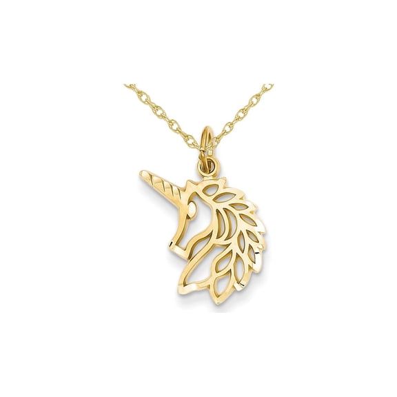 Gem & Harmony 14K Yellow Gold Unicorn Head Pendant Necklace with Chain for Women