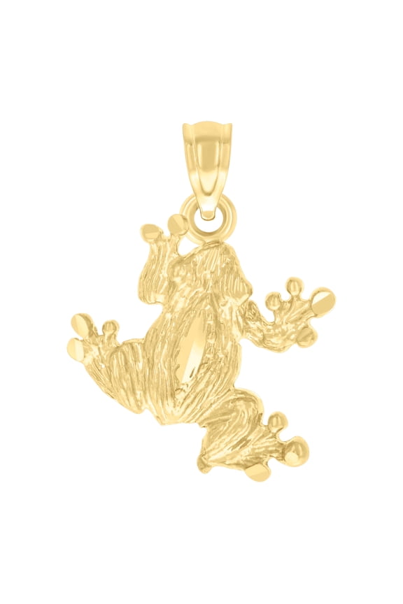14K Yellow Gold Unisex Diamond-Cut Frog Toad Animal Ht:11.3Mm Pendant Charm