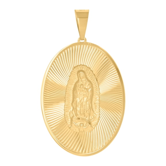 14K Yellow Gold Unisex Medallion Oval Guadalupe/Mother Marry Religious Charm Pendant