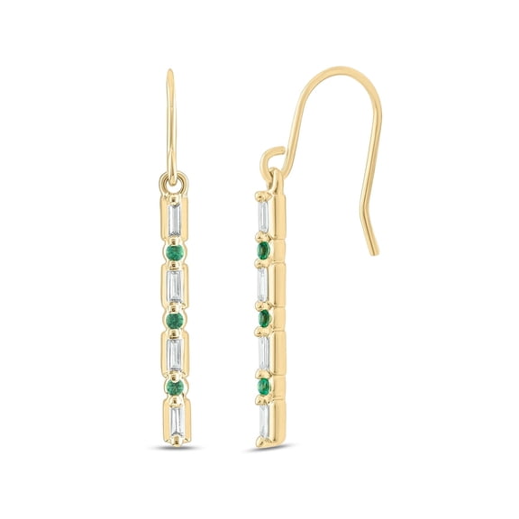 Cali Trove, 14K Yellow Gold Vermeil Baguette Diamond and Emerald Dangle Earrings for Women, 1/6 Ct